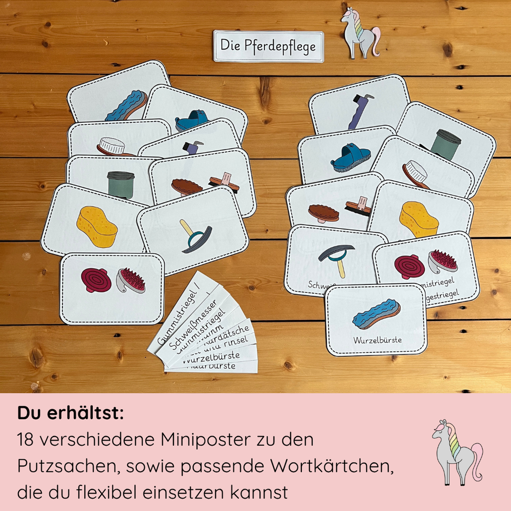 Miniposter Pferdepflege / Putzsachen